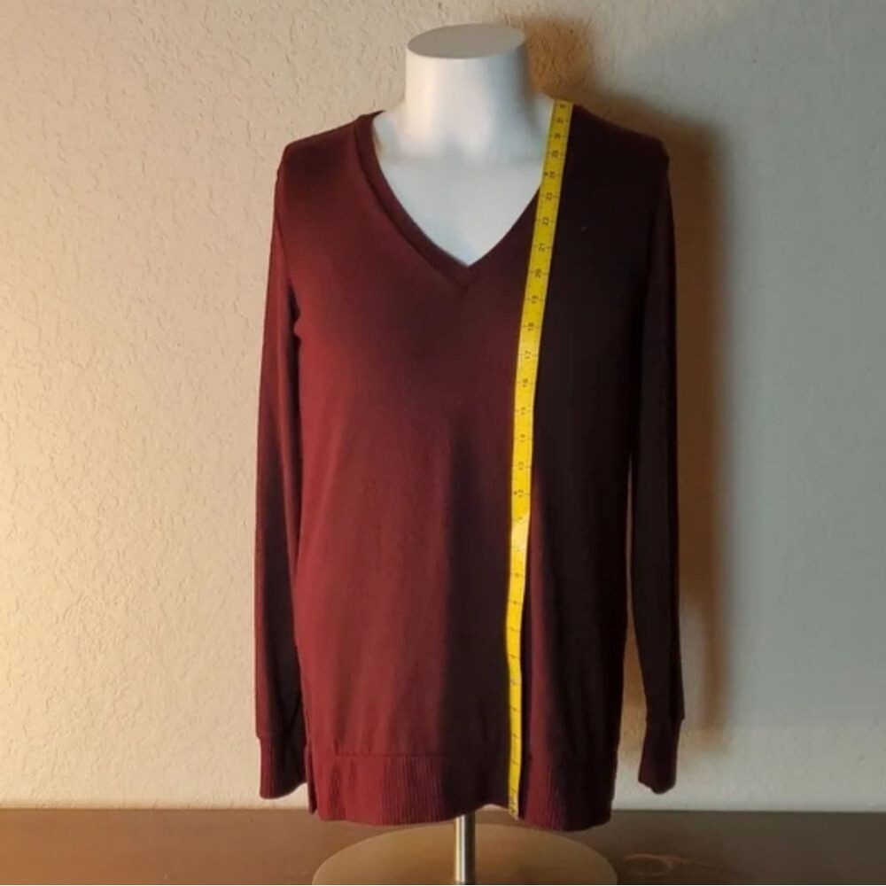 Lucky Brand Burgundy V-Neck Sweater Women's S/P Soft Knit Pullover Tunic Maroon - Picture 12 of 14